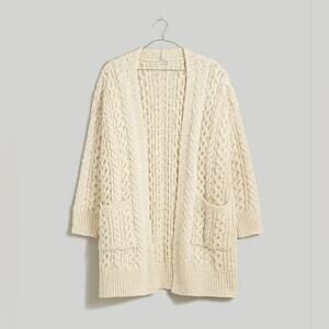 Madewell xs Cable-Knit Long Cardigan long length chunky thick warm cream cozy